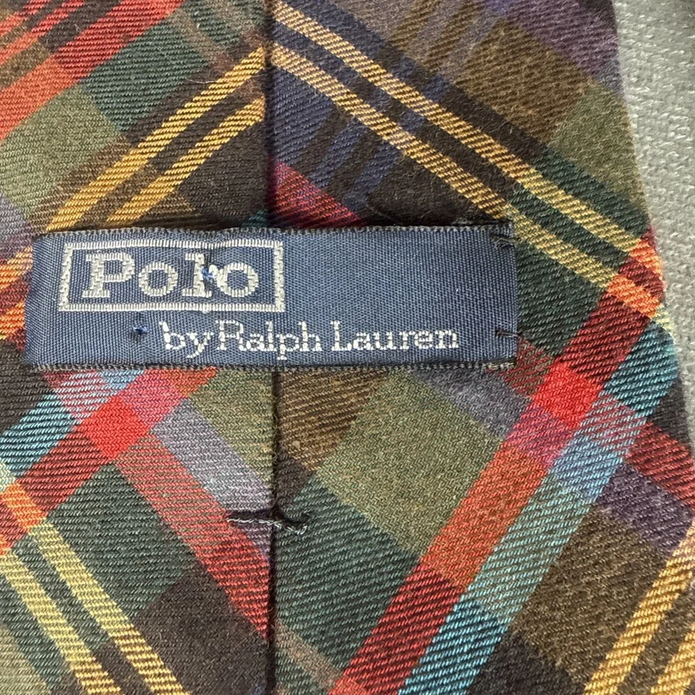 Vintage 90's Polo Ralph Lauren Tie‎ Necktie 100% Cotton Tartan Plaid Pony
